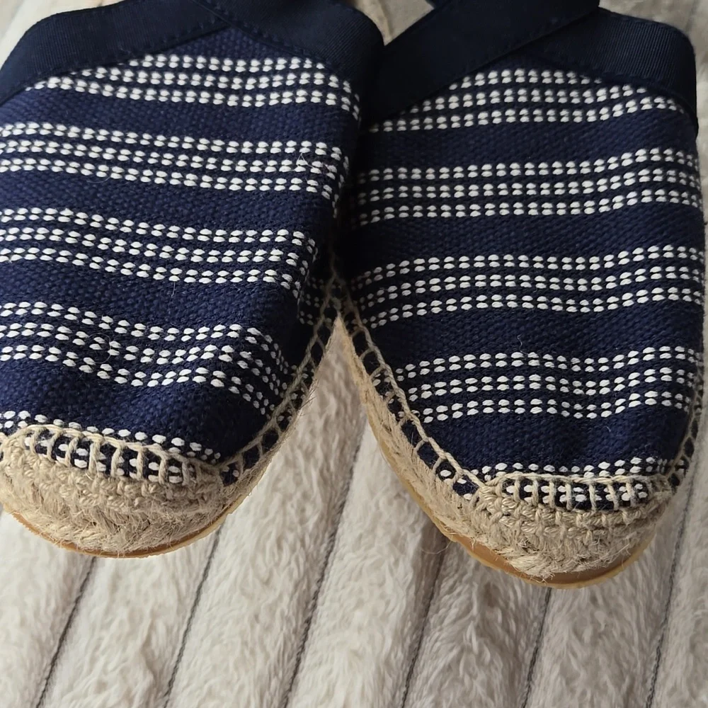Navy Striped Espadrille Flats with Elastic V Panel